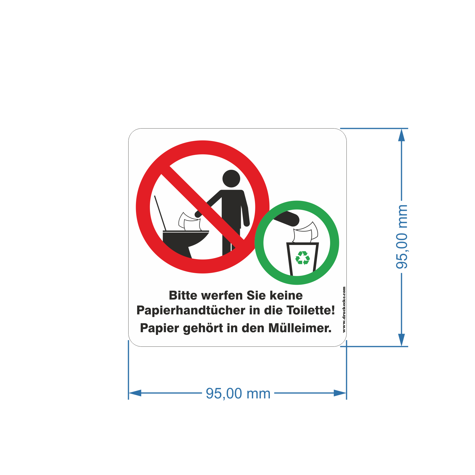 Aufkleber, Papierhandtücher nicht in die Toilette werfen, Hinweisschild, 9,5 x 9,5 cm cm Aufkleber, Papierhandtücher nicht in die Toilette werfen, Hinweisschild, 9,5 x 9,5 cm cm