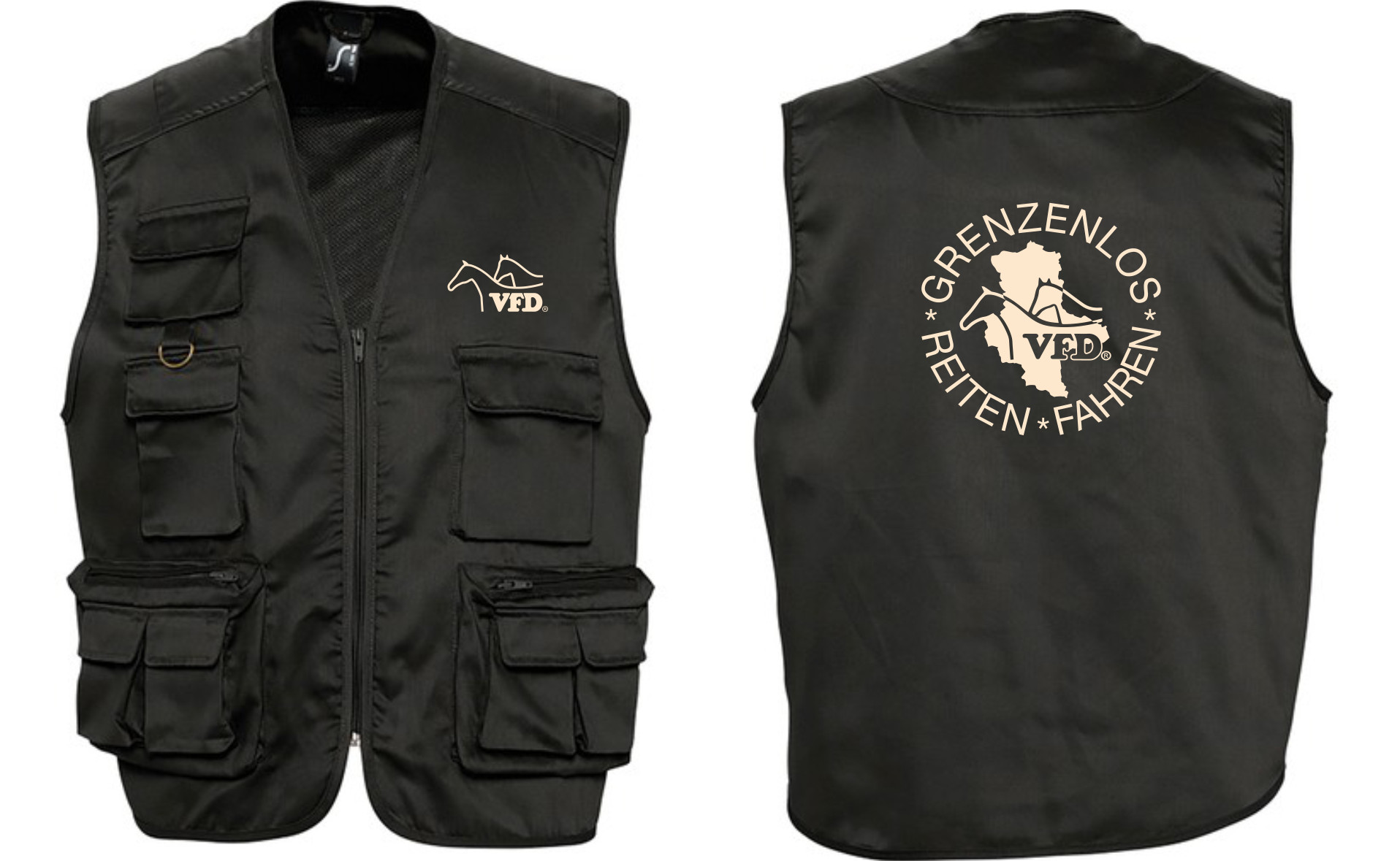 VFD e.V. Sachsen-Anhalt Wanderreiter Weste mit vielen Taschen Unisex bedruckt mit Logo 836L-LOS