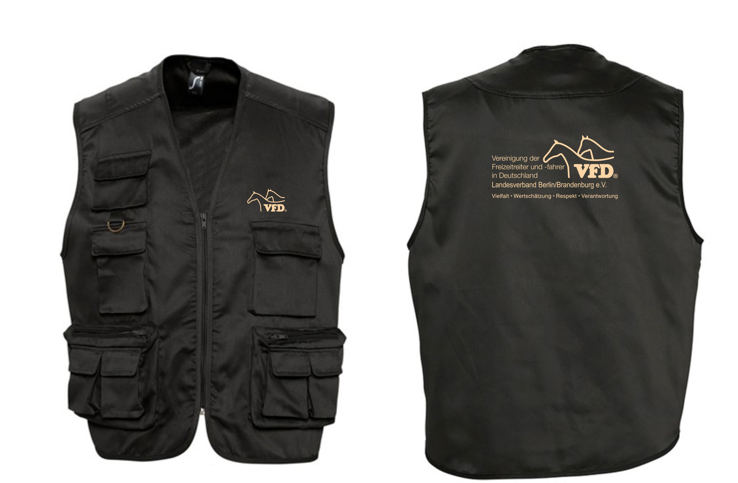 VFD e.V. LV BB Shop Wanderreiter Weste mit vielen Taschen Unisex bedruckt mit Logo 836L-LOS