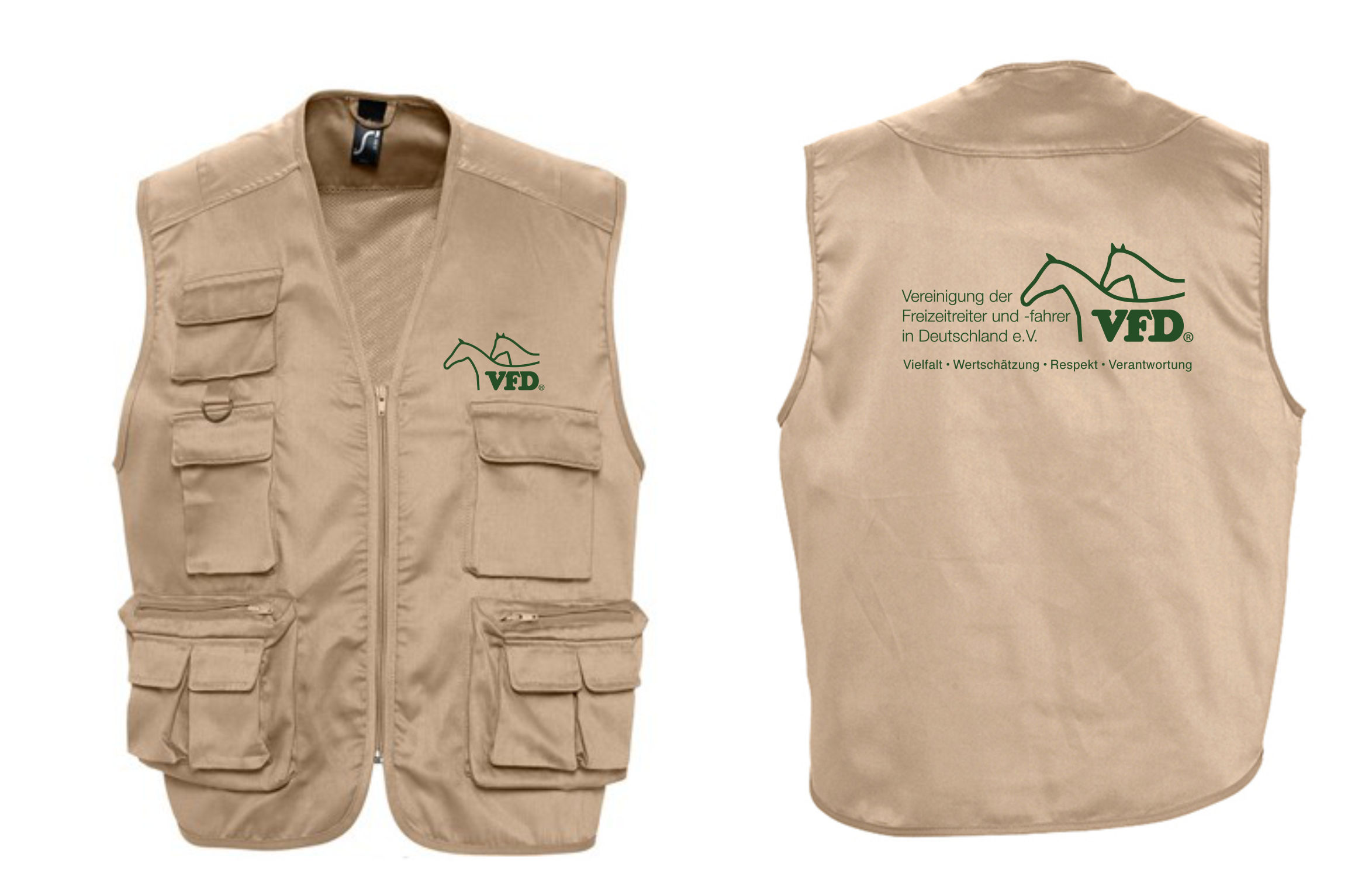 VFD Shop Wanderreiter Weste mit vielen Taschen Unisex bedruckt mit Logo 836L-LOS