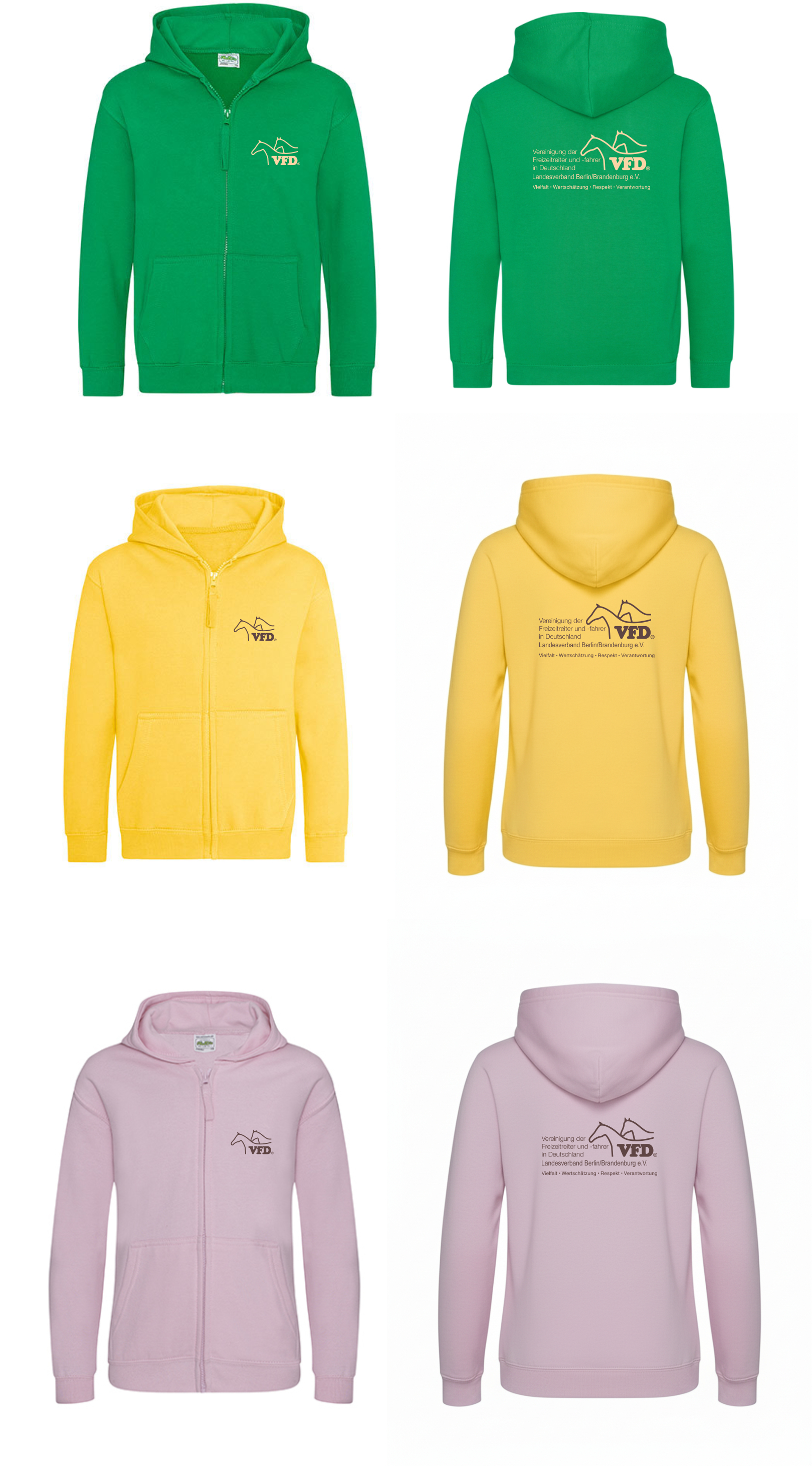 VFD e.V. LV BB Shop Kinder Kids Jacke Zip Hoody bedruckt auf Brust + Rücken JH050K