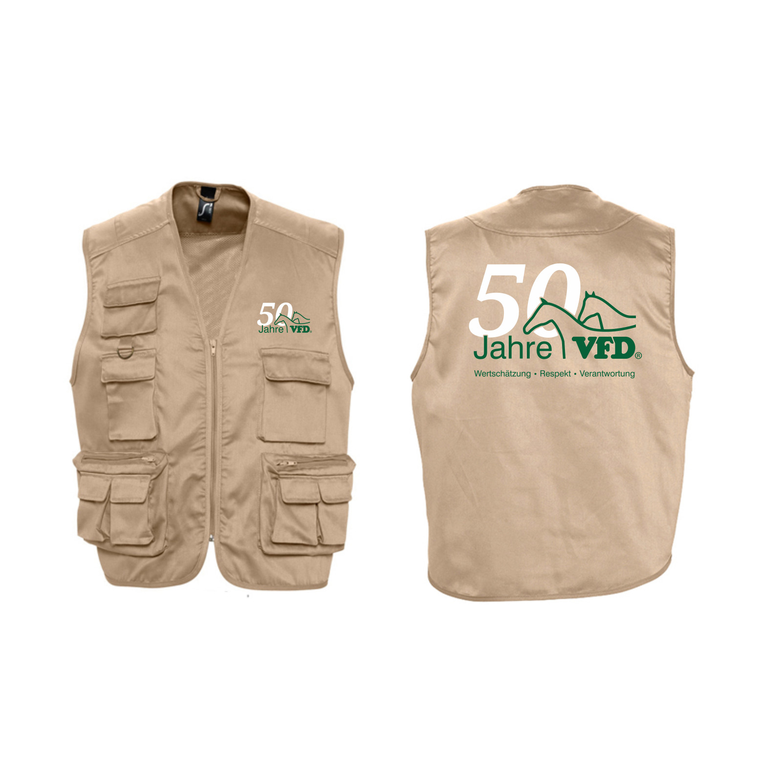 50 Jahre VFD e.V. Wanderreiter-Weste SOL 836L, Unisex, bedruckt