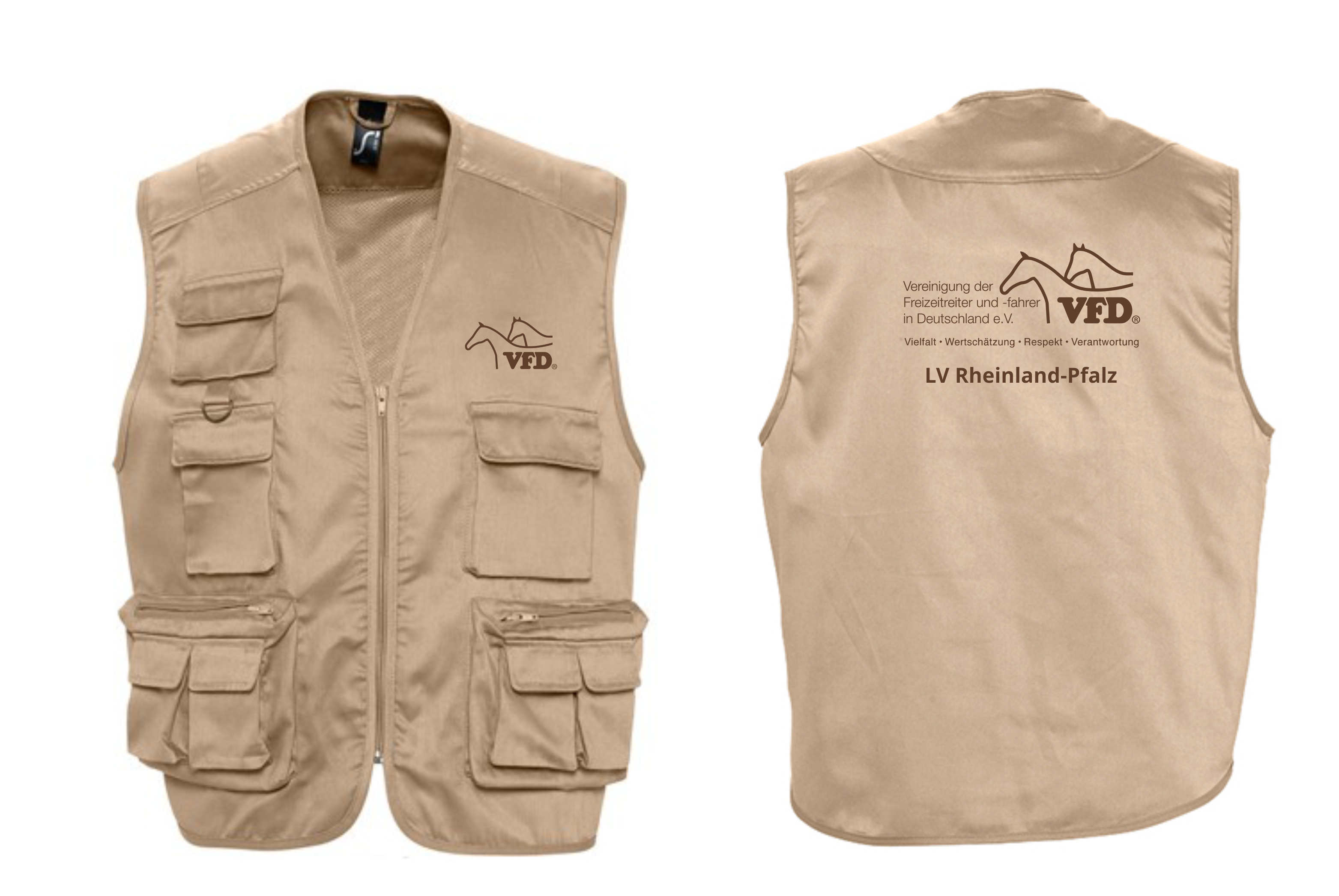VFD e.V. LV RLP Shop Wanderreiter Weste mit vielen Taschen Unisex bedruckt mit Logo 836L-LOS