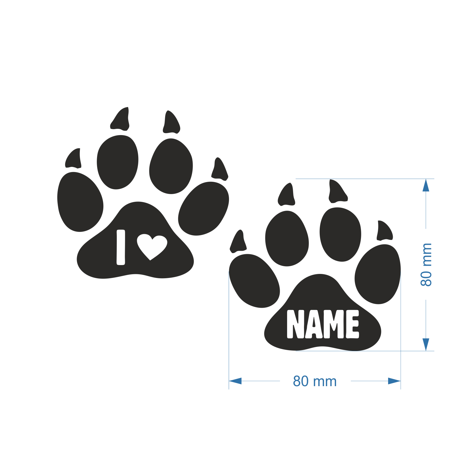 Hundepfote Wunschname Pfote Dog Paws Name Hunde Aufkleber Sticker 15 cm 